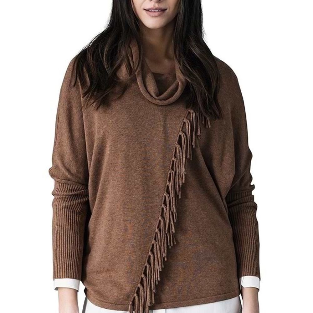 MARBLE Woman’s Size Small Brown Cowl Neck Sweater with Fringe